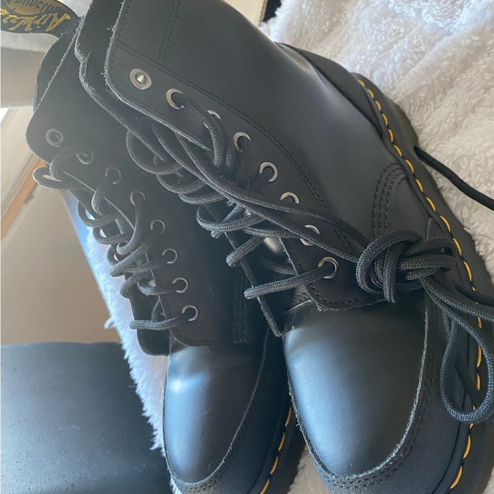 Dr. Martens Black Boots with Yellow Stitching